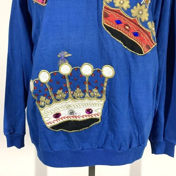 Vintage 90s Victoria Secret Sport Embroidered Crowns Blue Sweatshirt Sz L NWT - Picture 3 of 9
